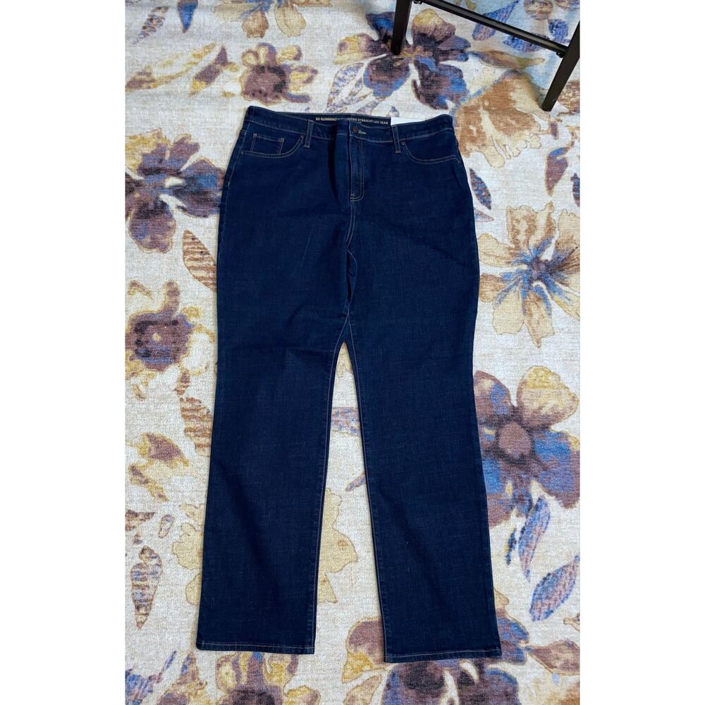 Chico’s So Slimming Girlfriend Straight Leg Jeans Women Size 14R Dark Wash NWT